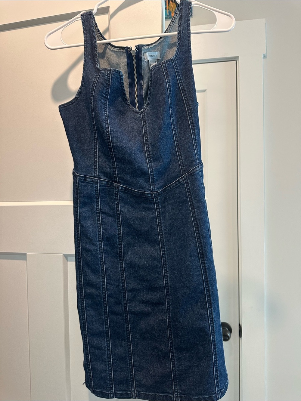 Classic Dark Blue Denim Dress with Structured Seams